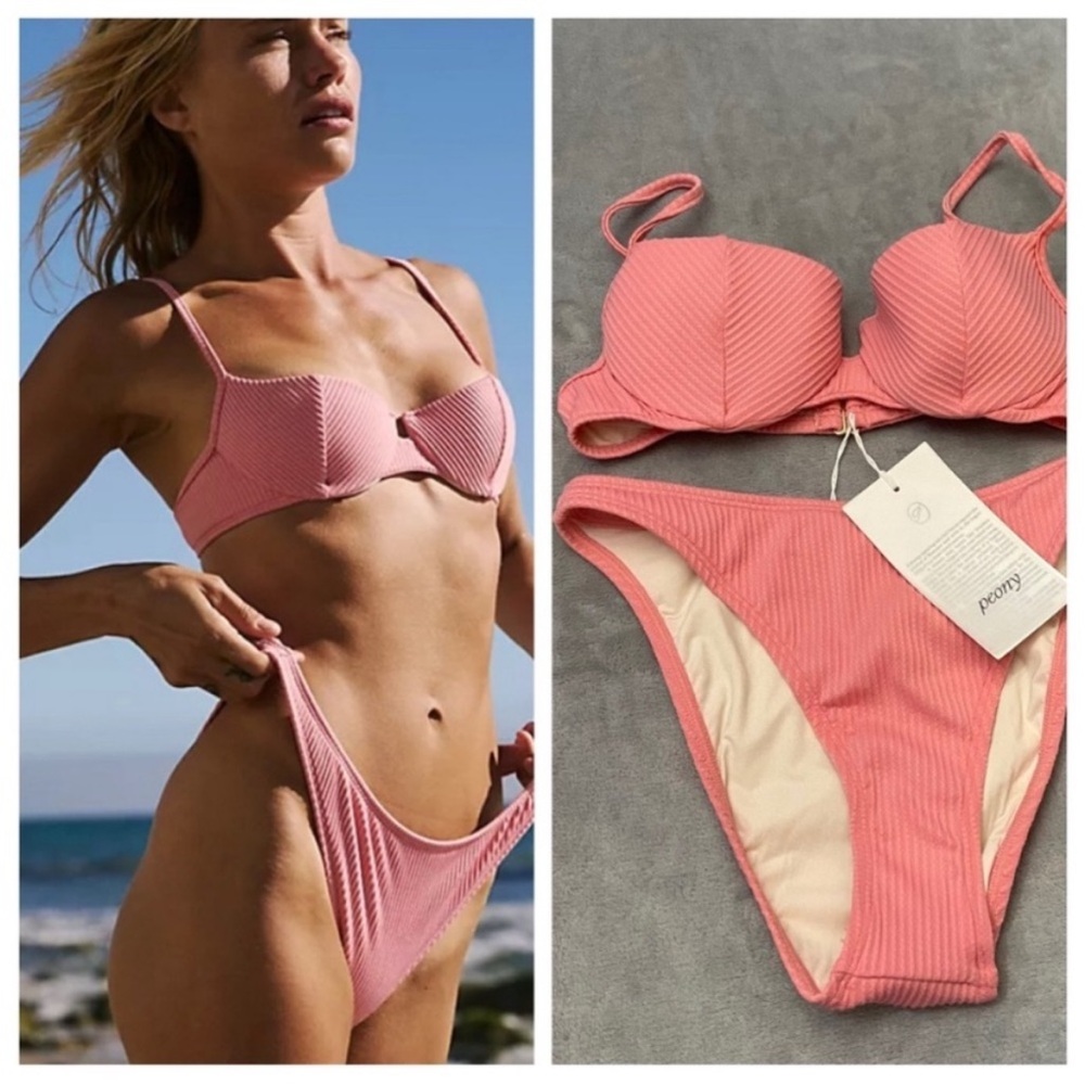 NWT, Free People x Peony SET balconette panel top and hi line bottoms, Medium